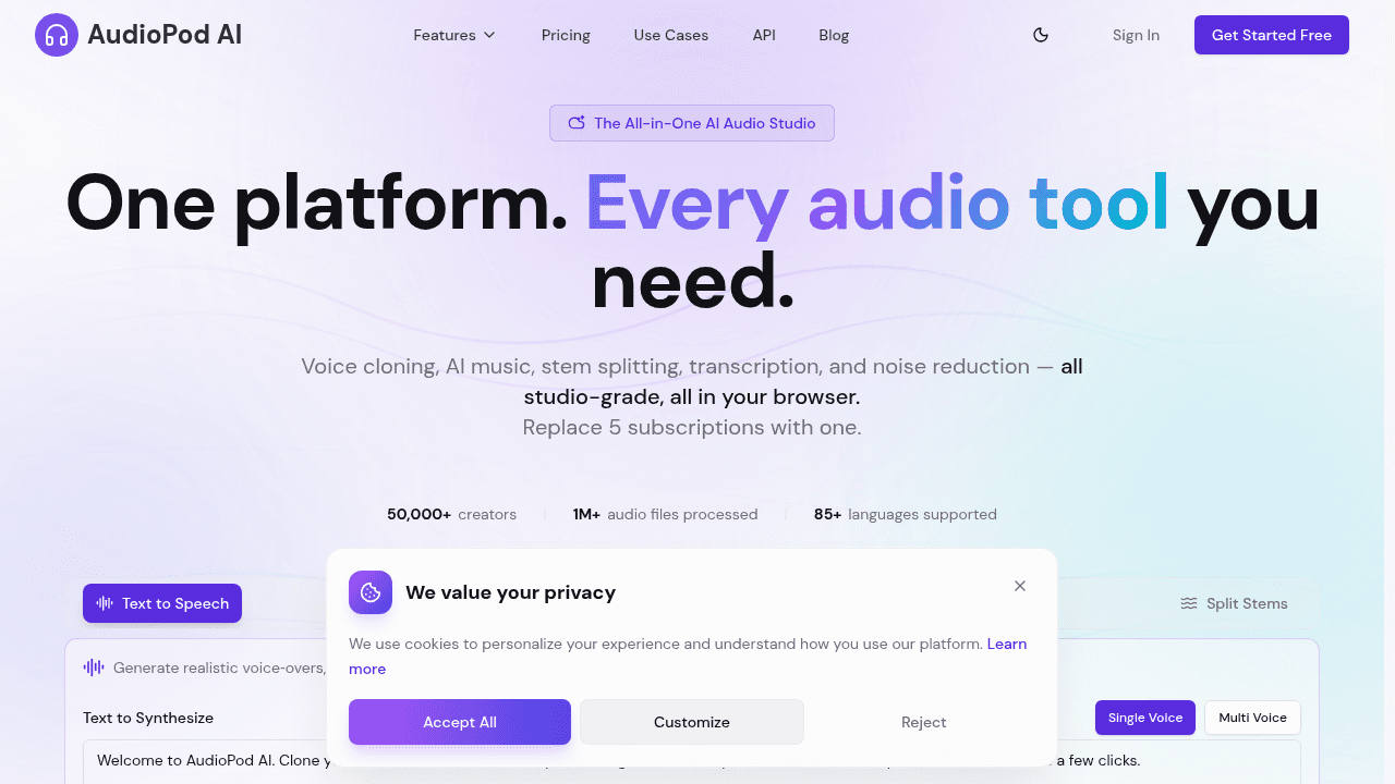audiopod ai website