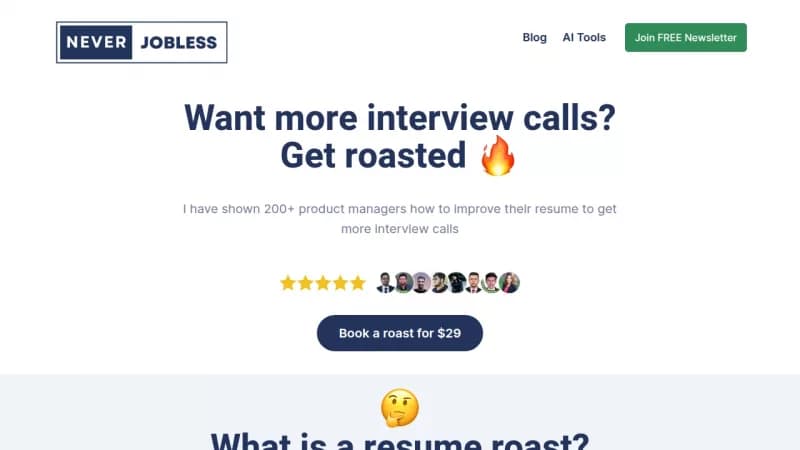 NeverJobless Resume Roast screenshot