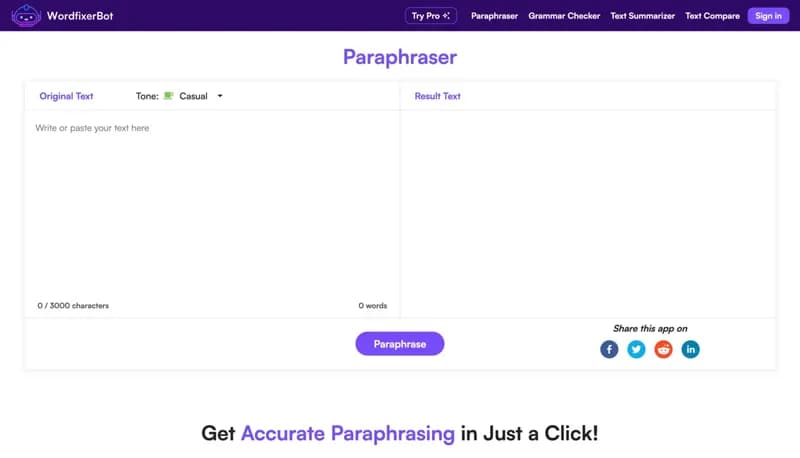 Paraphrasing Tool screenshot