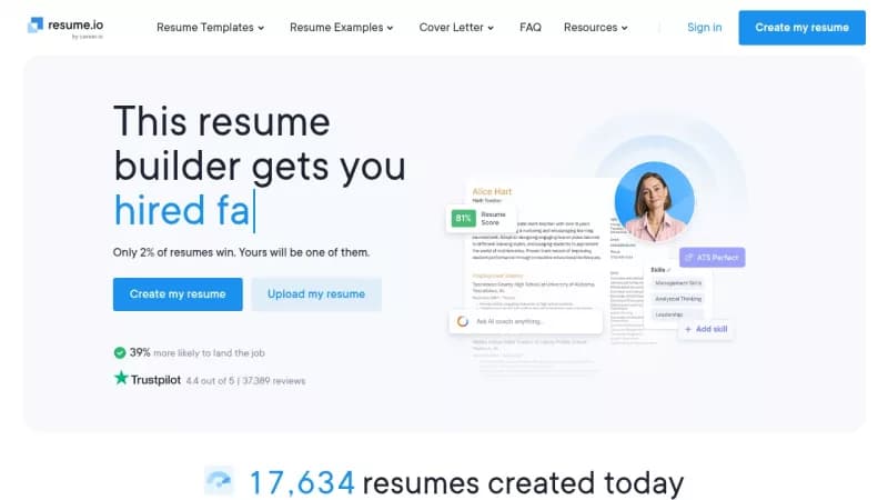 Resume.io screenshot