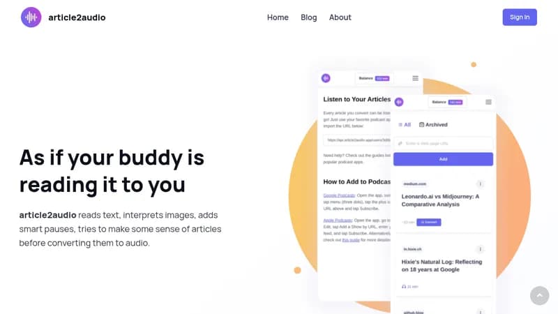 article2audio website