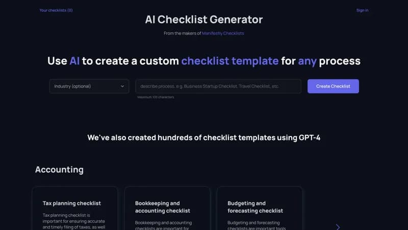 AI Checklist Generator screenshot