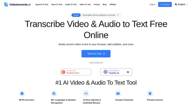 VideoToWords.ai screenshot