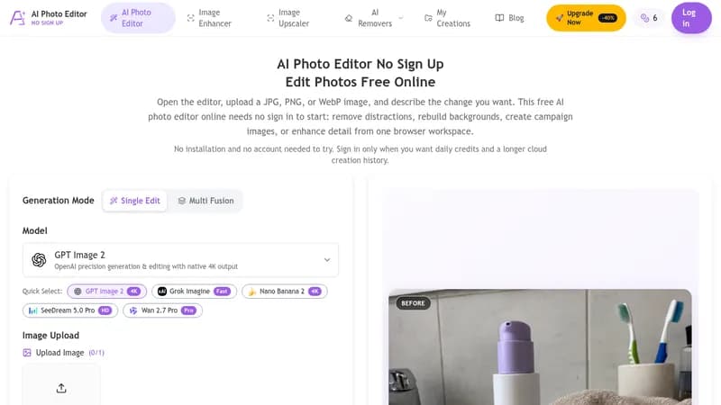 ai photo editor no sign up website