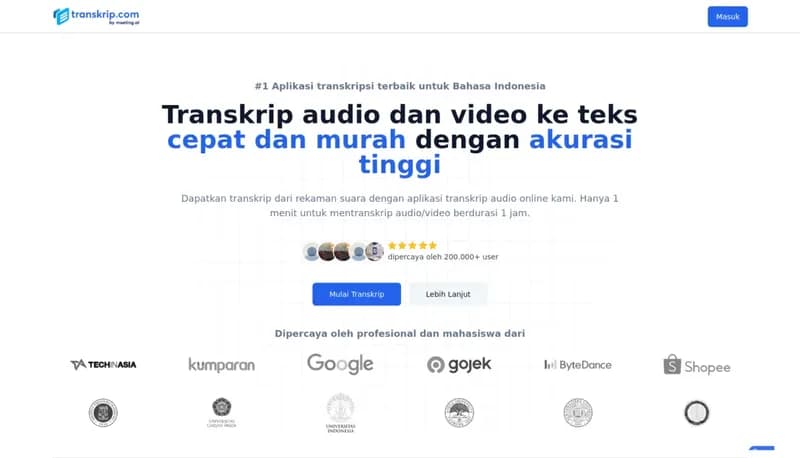 Transkrip.com screenshot