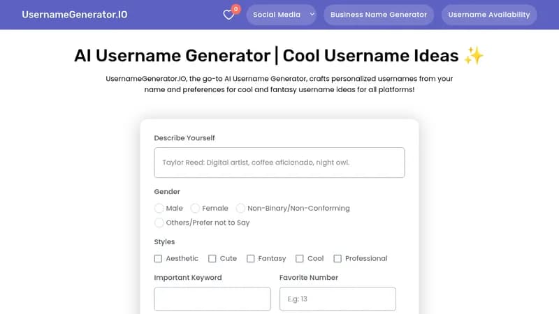 usernamegenerator.io website