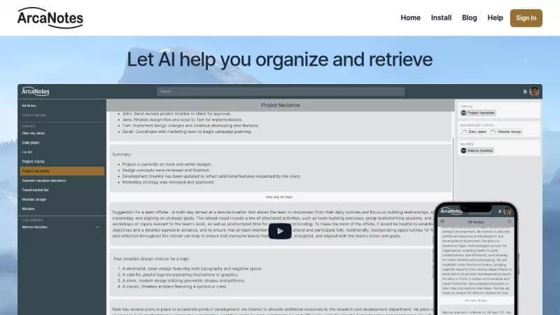 ArcaNotes screenshot