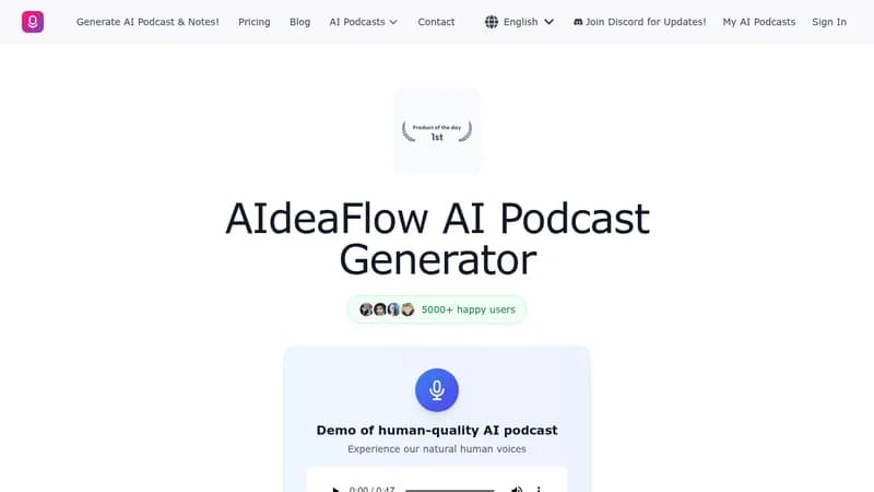 aideaflow ai podcast generator website
