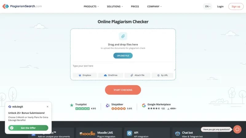 PlagiarismSearch.com screenshot