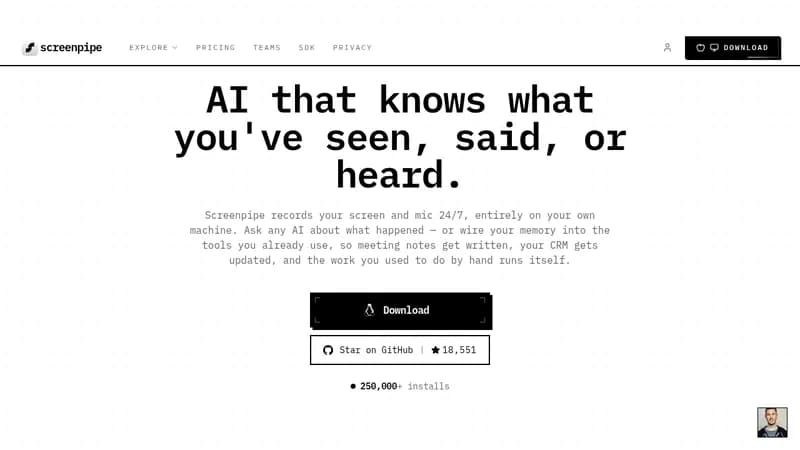 screenpipe website