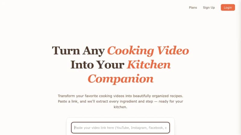 video2recipe website