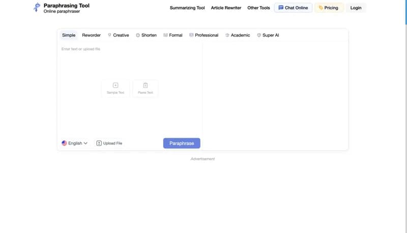 Paraphrasing Tool screenshot
