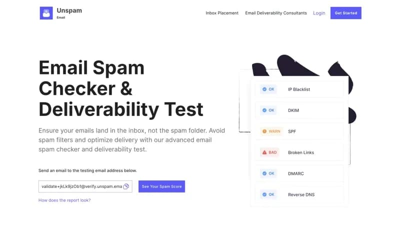 Unspam.email screenshot