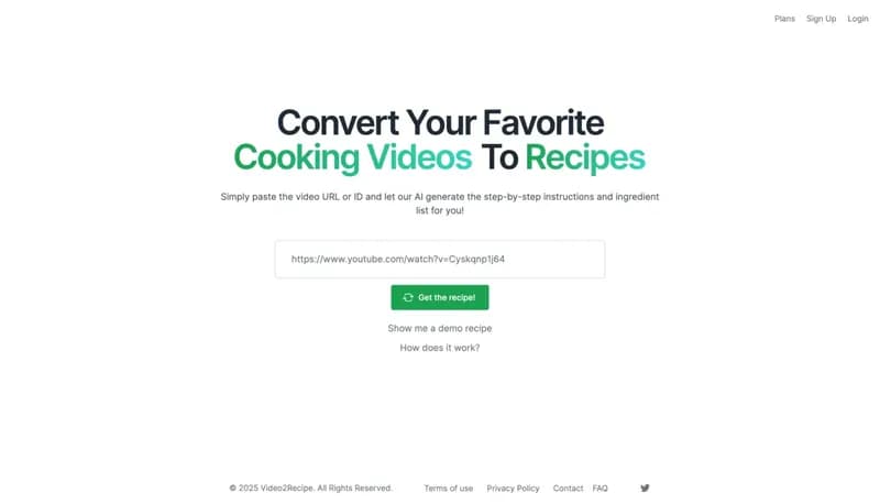 Video2Recipe screenshot