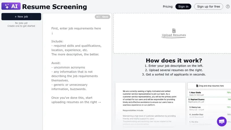 resumescreening.ai website