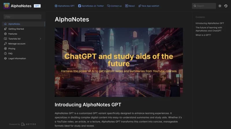 AlphaNotes GPT screenshot