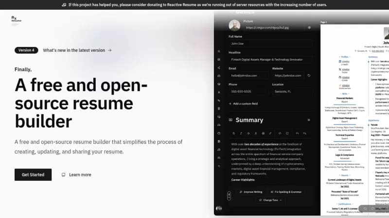 Reactive Resume screenshot