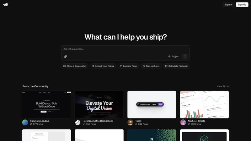 v0 by Vercel screenshot