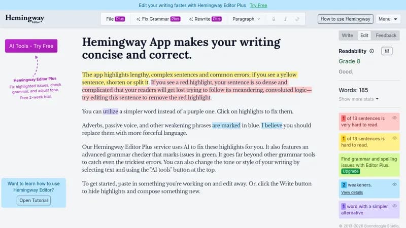 hemingway editor plus website