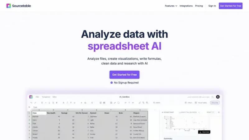 Sourcetable screenshot