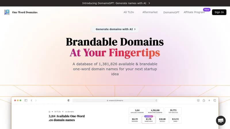 one word domains website