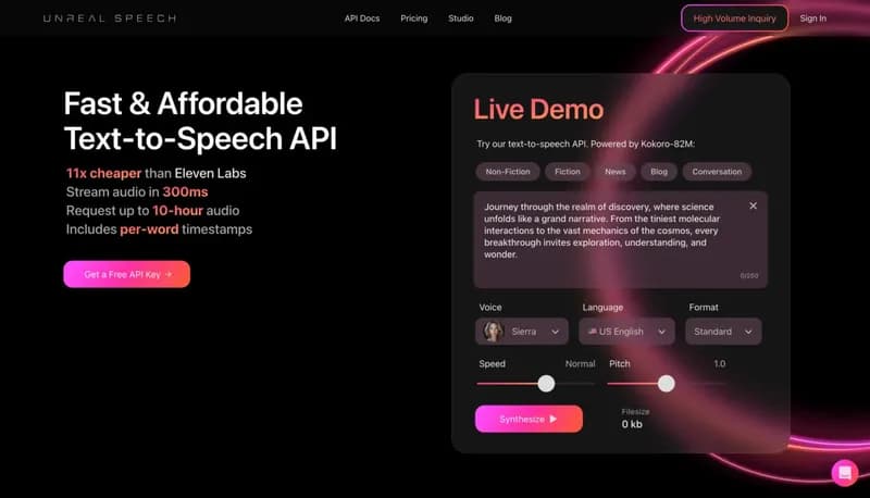 Unreal Speech screenshot