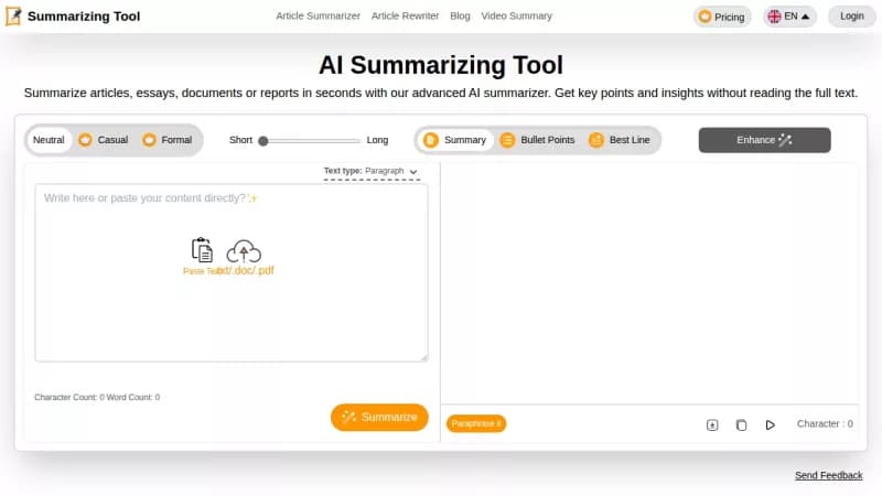 AI Summarizing Tool screenshot