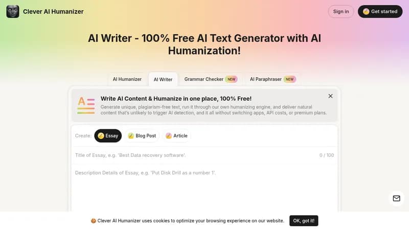 clever ai writer website