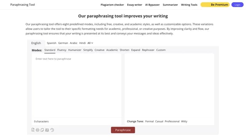 Paraphrasingtool.ai screenshot