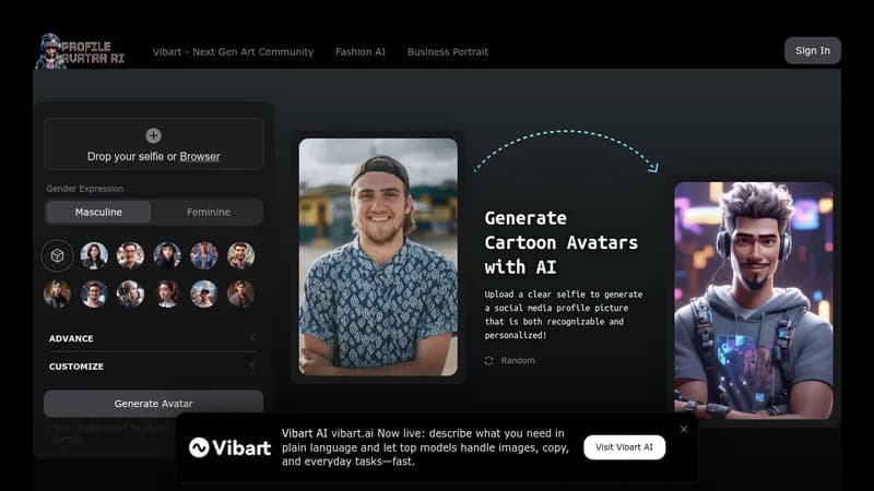 profile avatar ai website