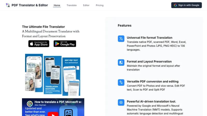 pdf translator & editor website