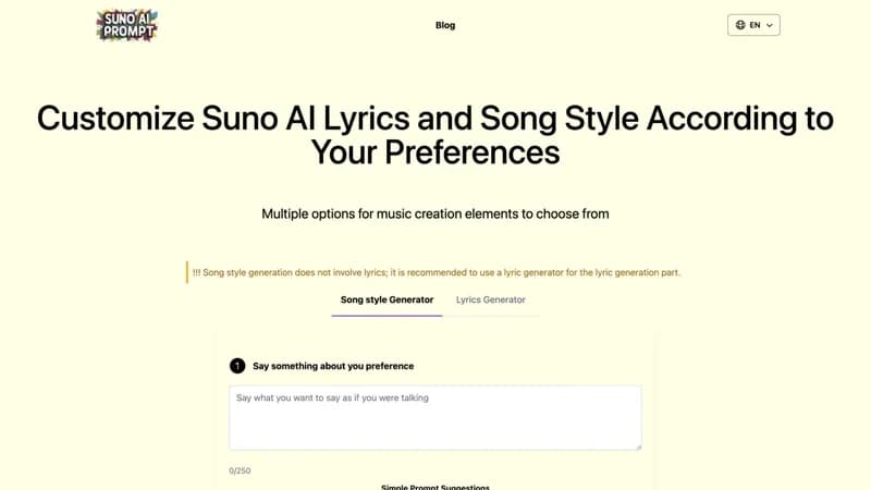 Suno AI Prompt Generator screenshot