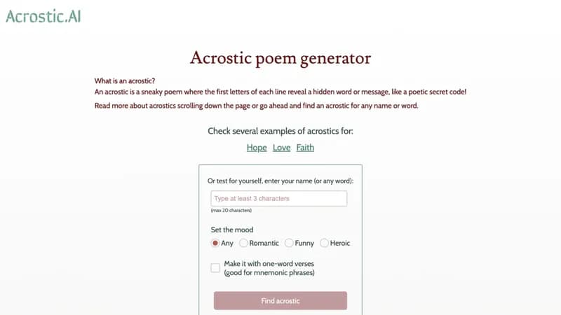 Acrostic Poem Generator screenshot