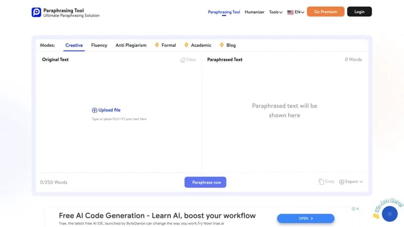 Paraphrasing Tool screenshot
