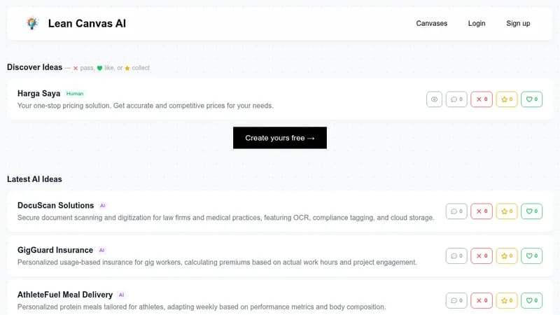 lean canvas ai website