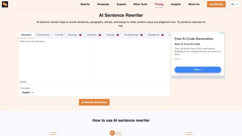 AI Sentence Rewriter screenshot