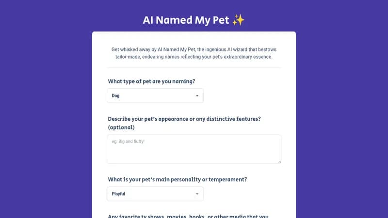 ai named my pet website