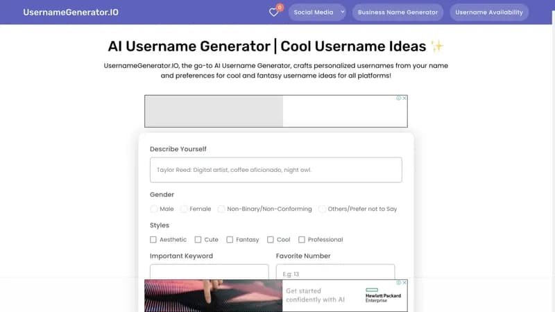 AI Username Generator screenshot