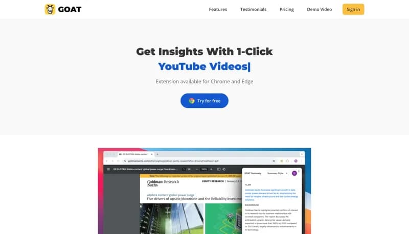 GOAT AI Summarizer screenshot