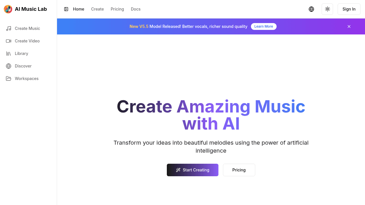 ai music lab website