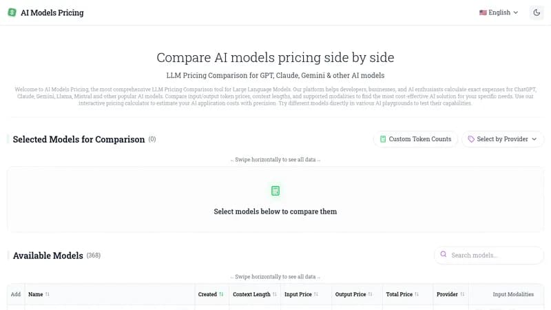 ai models pricing website