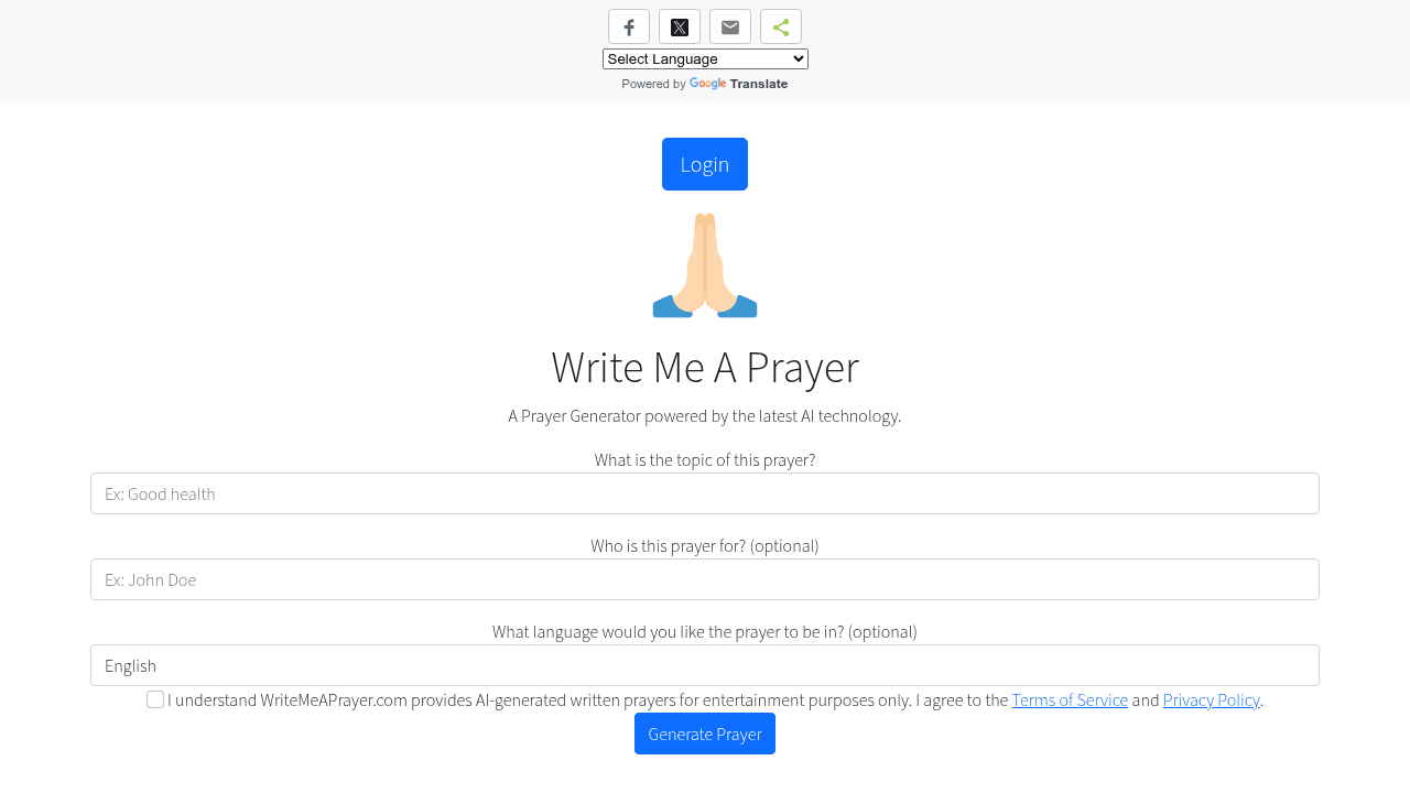 write me a prayer website