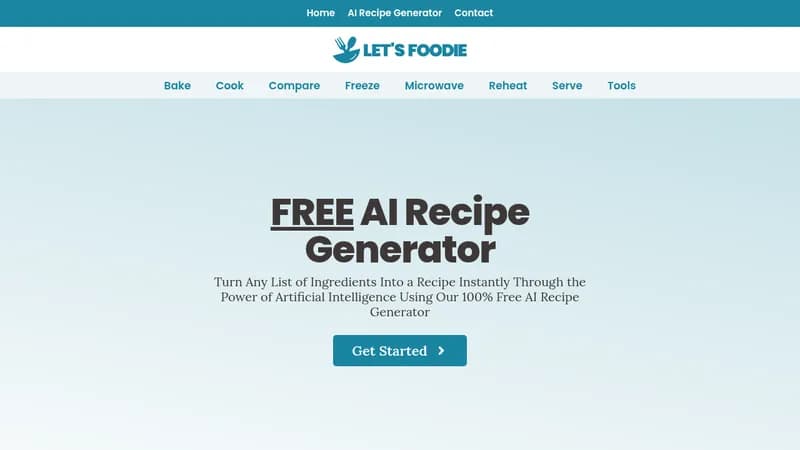 let's foodie ai recipe generator website