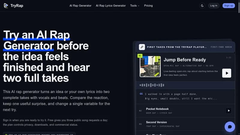 tryrap ai - ai rap generator website