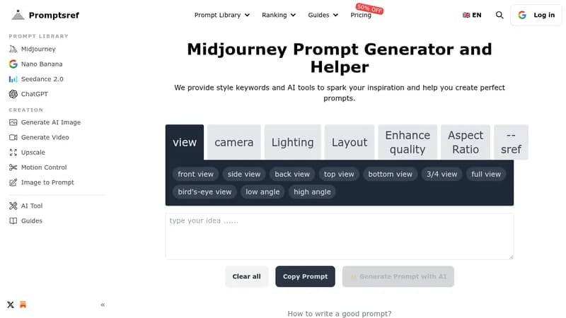 midjourney prompt generator and helper website