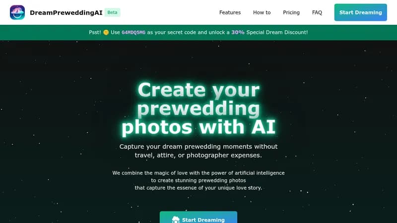 dreampreweddingai website